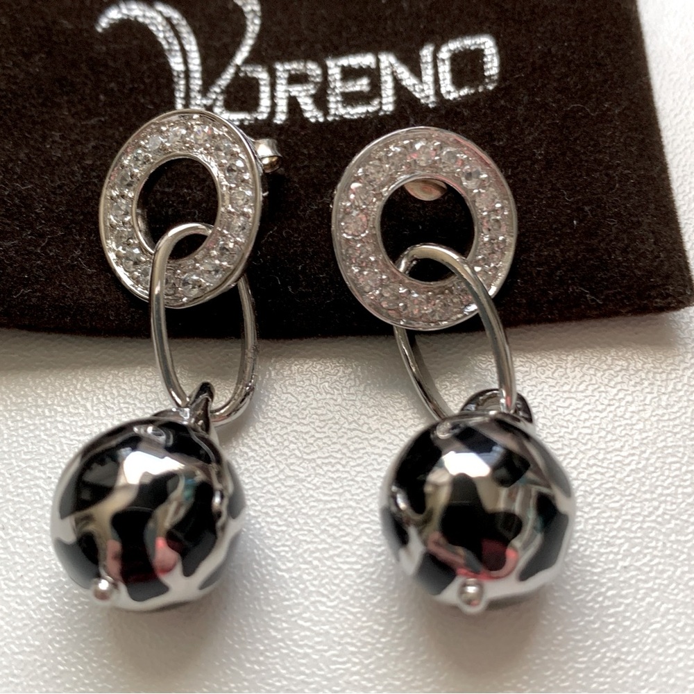 VORENO Sterling Silver and Black Dangle Earrings w/ Cubic Zirconia 925 Stamped - Picture 4 of 8